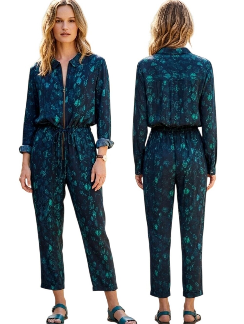 CLEOBELLA "Lia" Teal Snakeskin Print Jumpsuit - Size XS